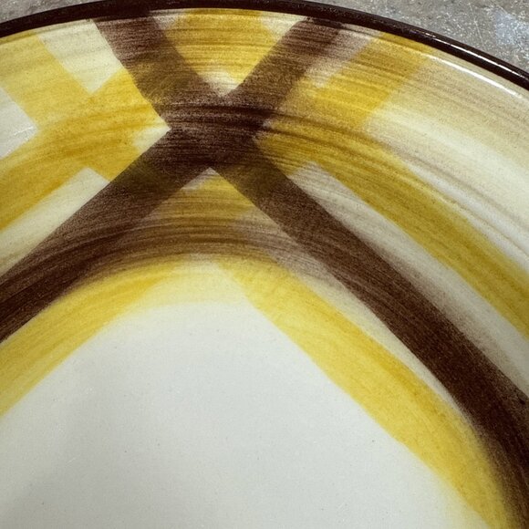 3 Vtg Vernonware Homespun Hand Painted Yellow Brown Plaid Fruit Serving Bowl 8" - Picture 4 of 12